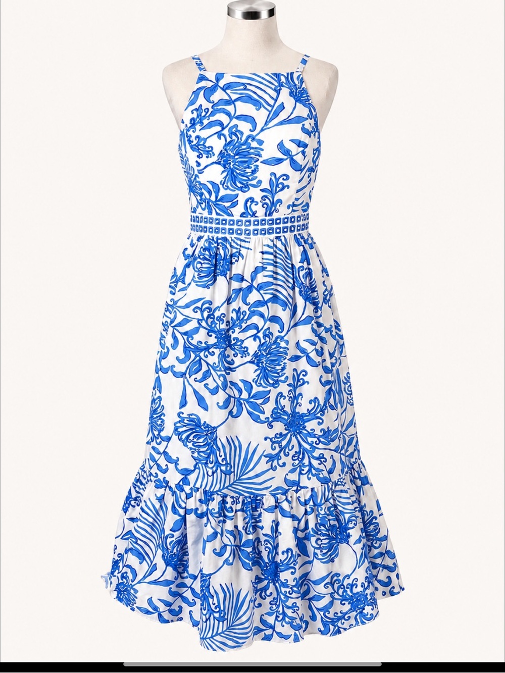 Lilly Pulitzer NWOT Blue White Cotton Bow Back Maxi Dress Size 8